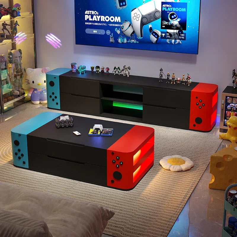 meuble tv gamer moderne figurines décoration led verte hello kitty
