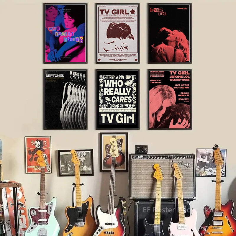 affiche moderne rock chanteur graphique bleu rose noir pop art vintage