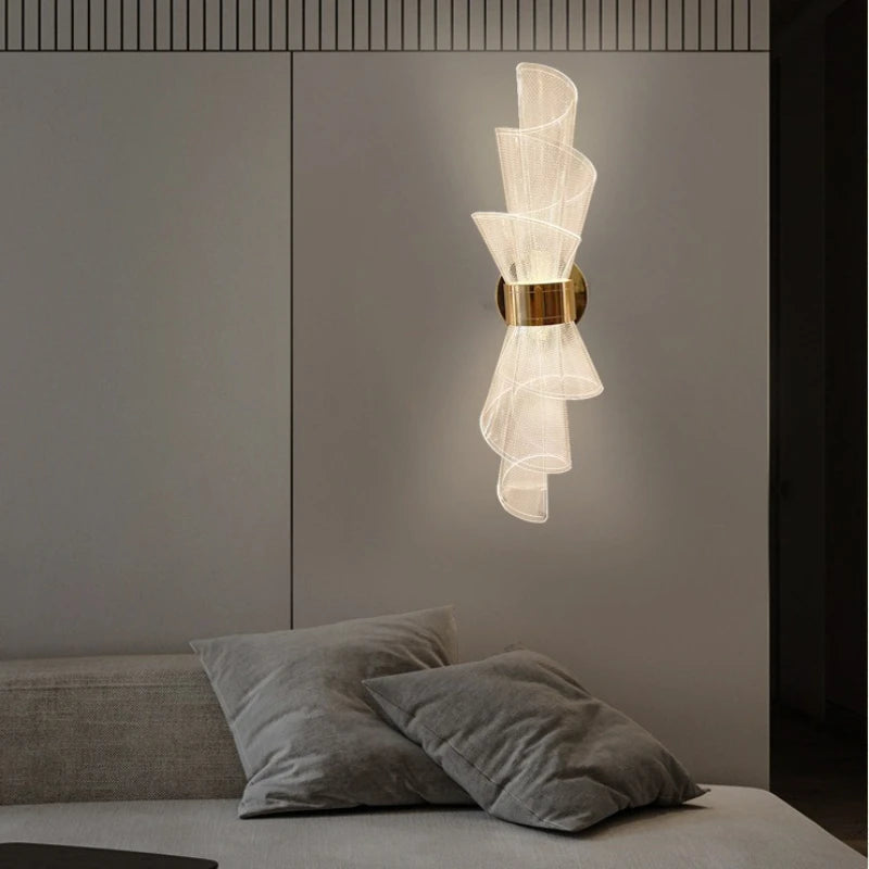 applique murale moderne blanc doré spirales ondulées led translucide chambre salon