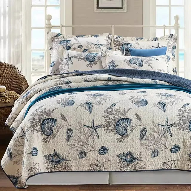 ensemble couette couverture matelassée motifs floraux coton quilté maison toutes saisons