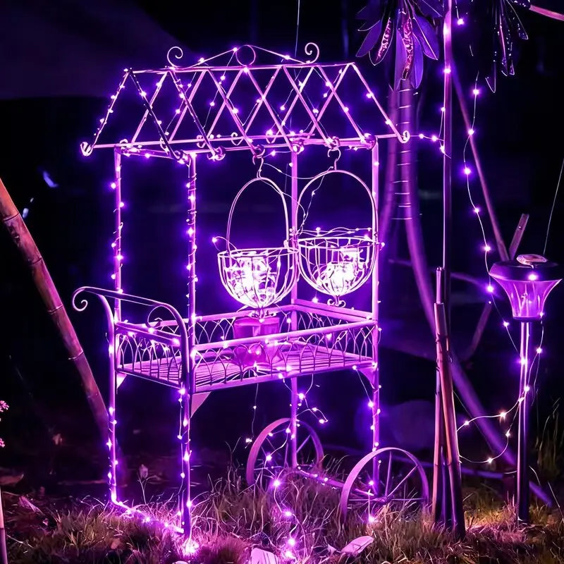 guirlande lumineuse solaire violet halloween noël modes panneau solaire led moderne décoration extérieure festive