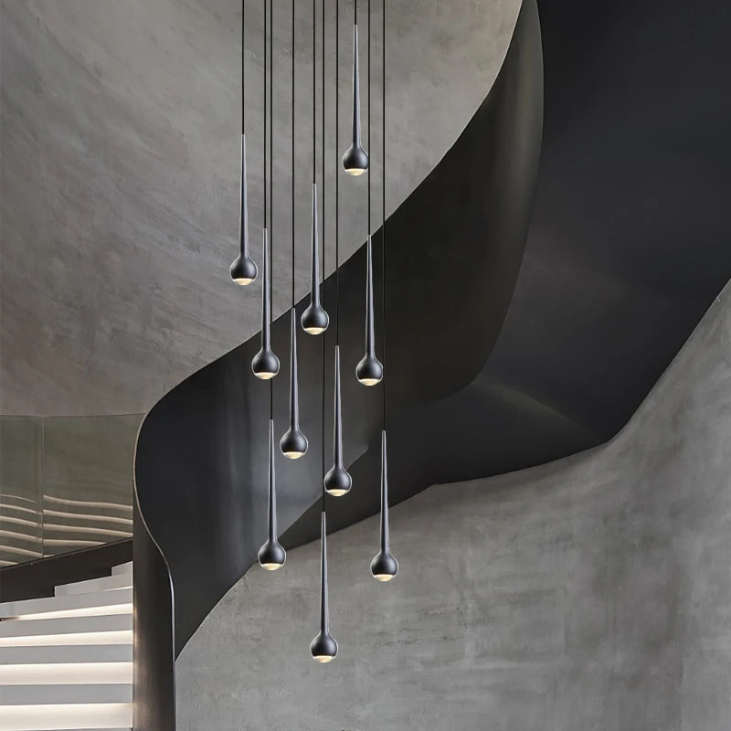 suspension lumineuse argentée gouttes pluie contemporaine fil 2000 82000 lumens chambre salon étude
