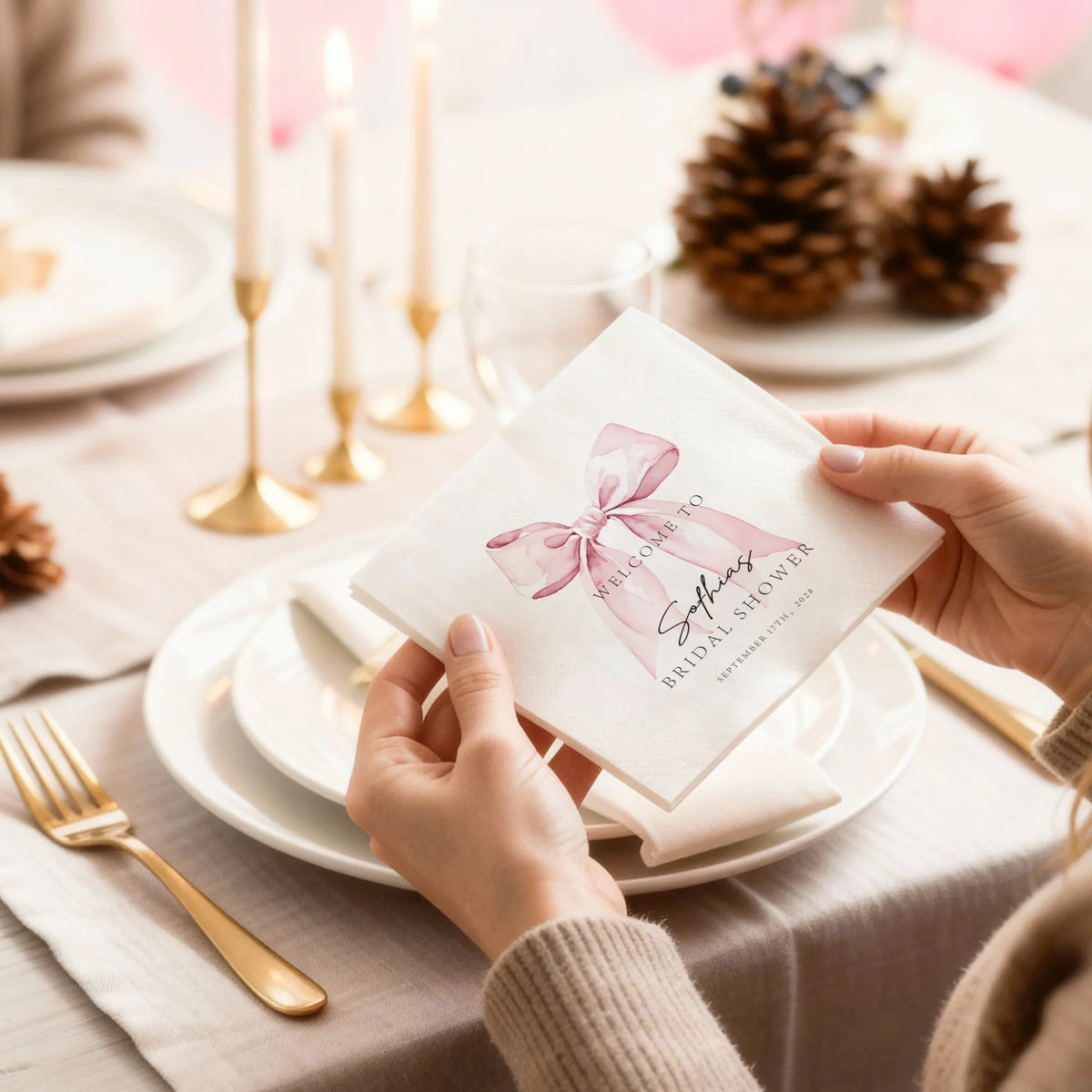 serviettes table mariage blanc rose pâle arc text bienvenue sophia shower papier classique festif