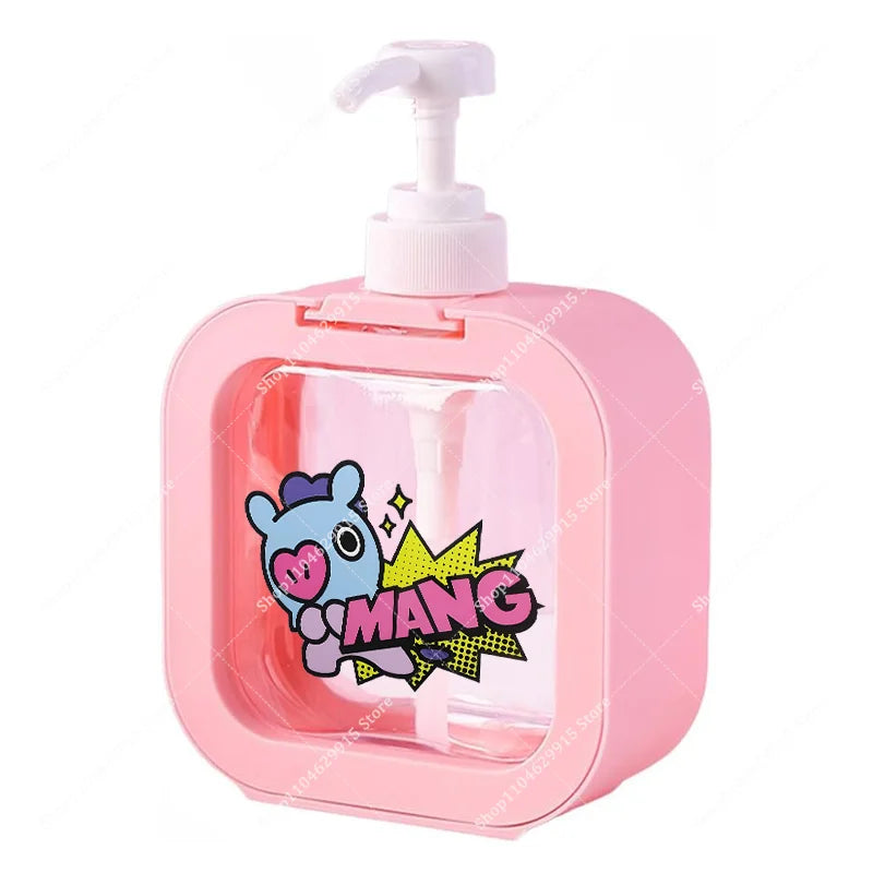 distributeur savon liquide pompe plastique rose transparent personnage animé mignon bouteille shampoing mains cadeau