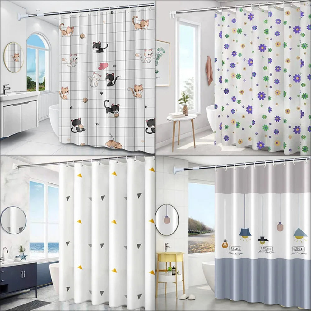 rideau douche moderne motifs floraux couleurs variées opaques anneaux métalliques 150cm 180cm
