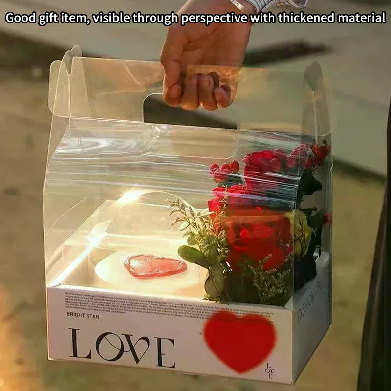 boîte gâteau transparente poignée détachable compartiments rose clair LOVE FASHION GIRL moderne minimaliste