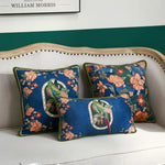 housse coussin imprimée perroquet oiseaux fleurs polyester coton lit carré vintage bleu vert rose