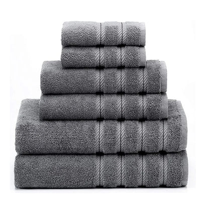 Set de 6 serviettes de bain en coton jacquard épais couleur blanche sur étagère en bois