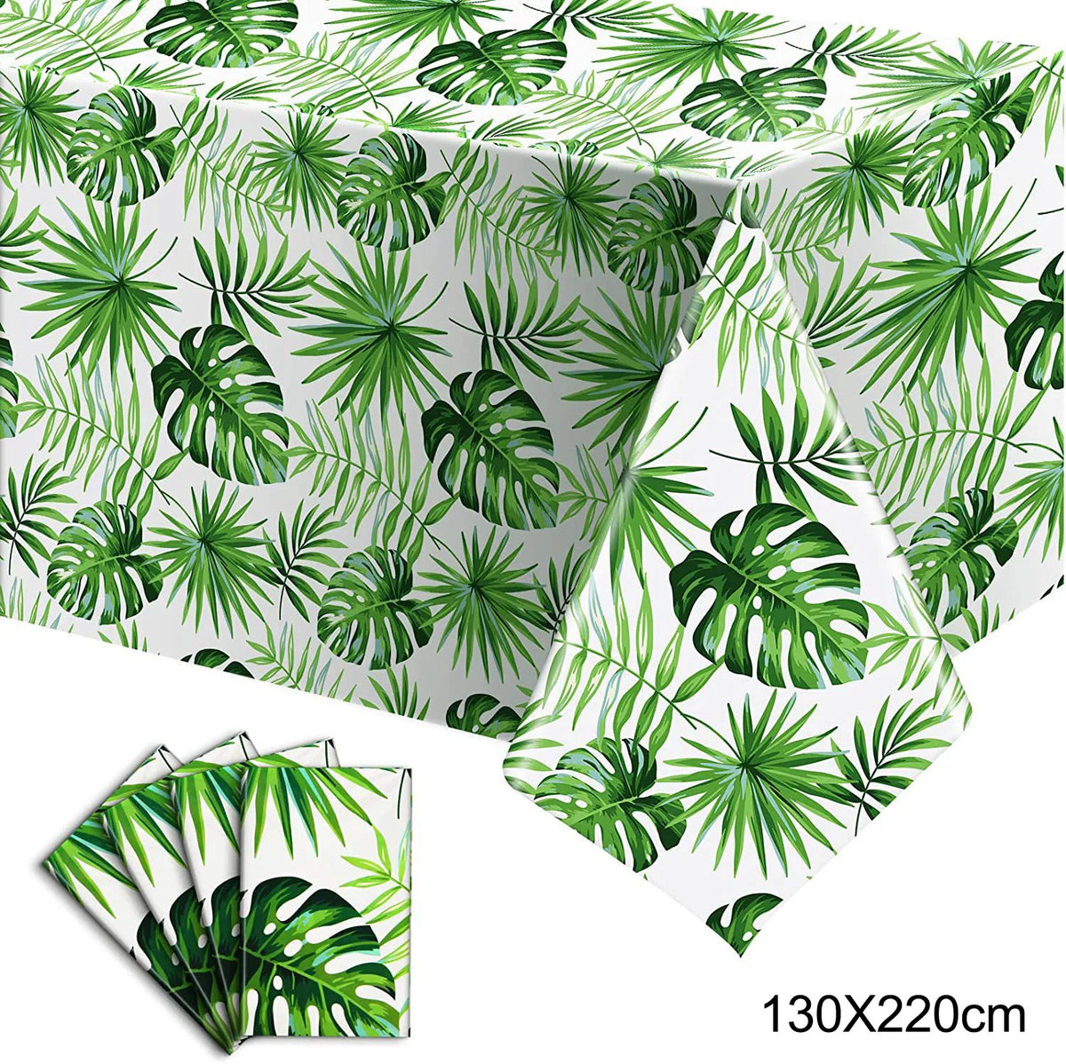 nappe jetable anniversaire motif tropical feuilles palmier fleurs verte moderne festivités été