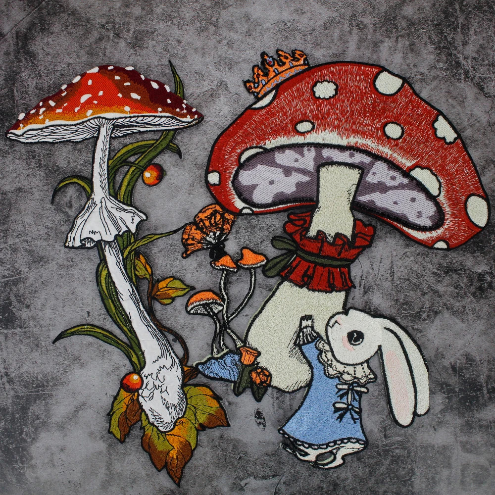 patchs brodés dessin animé lapin champignons couronne feuilles écologiques fait main