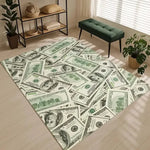 tapis sol moderne motif billets cent dollars américains noir blanc doré