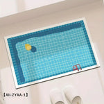 tapis sol antidérapant pvc bleu blanc motif piscine moderne rapide séchage