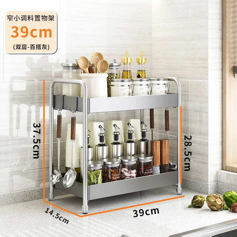 étagère cuisine acier inoxydable blanc chrome moderne multifonctionnelle double étage pieds solides assaisonnement cuillères