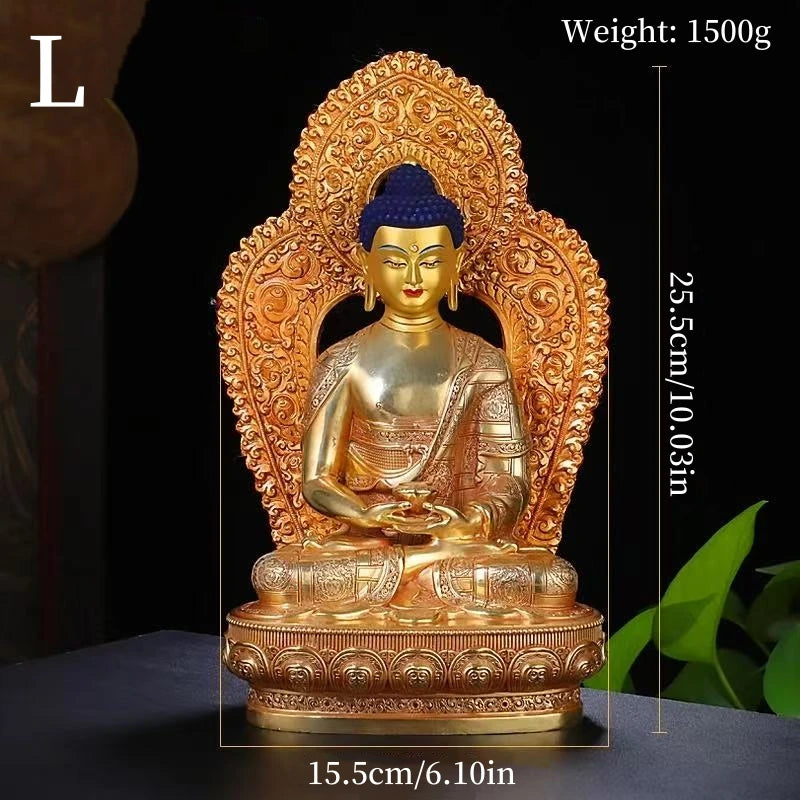 statue bouddha or bleu rouge relief orné tibétain traditionnel asiatique maison prière