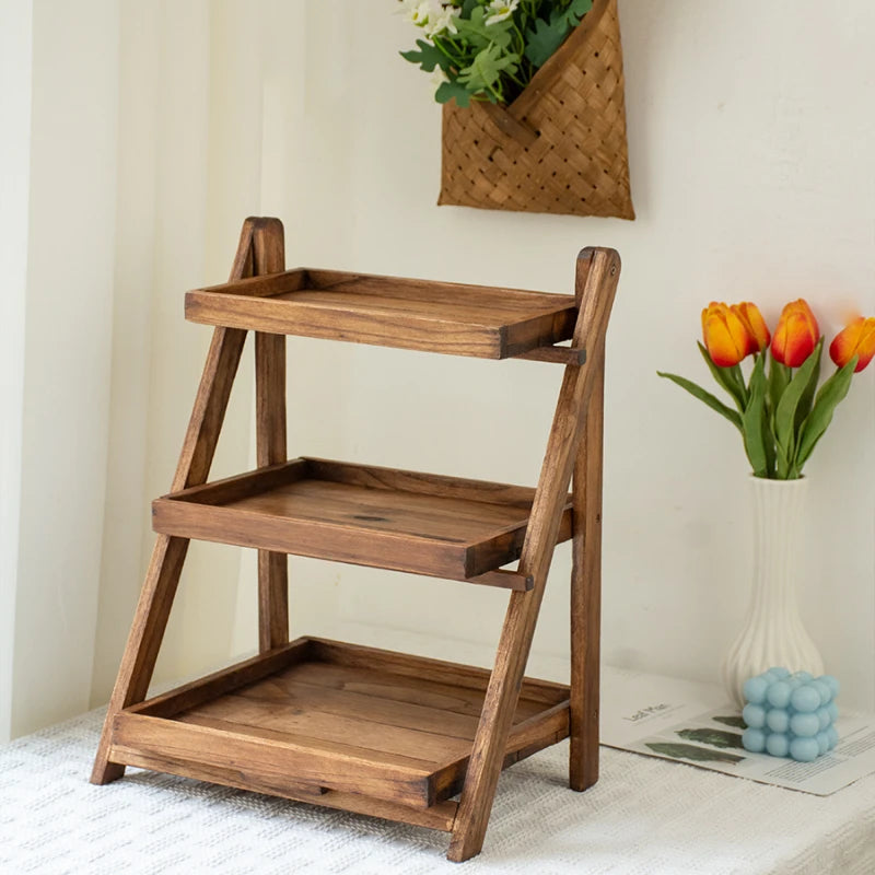 support plantes marron clair bois brut rustique salon trois niveaux sans pliage imperméable