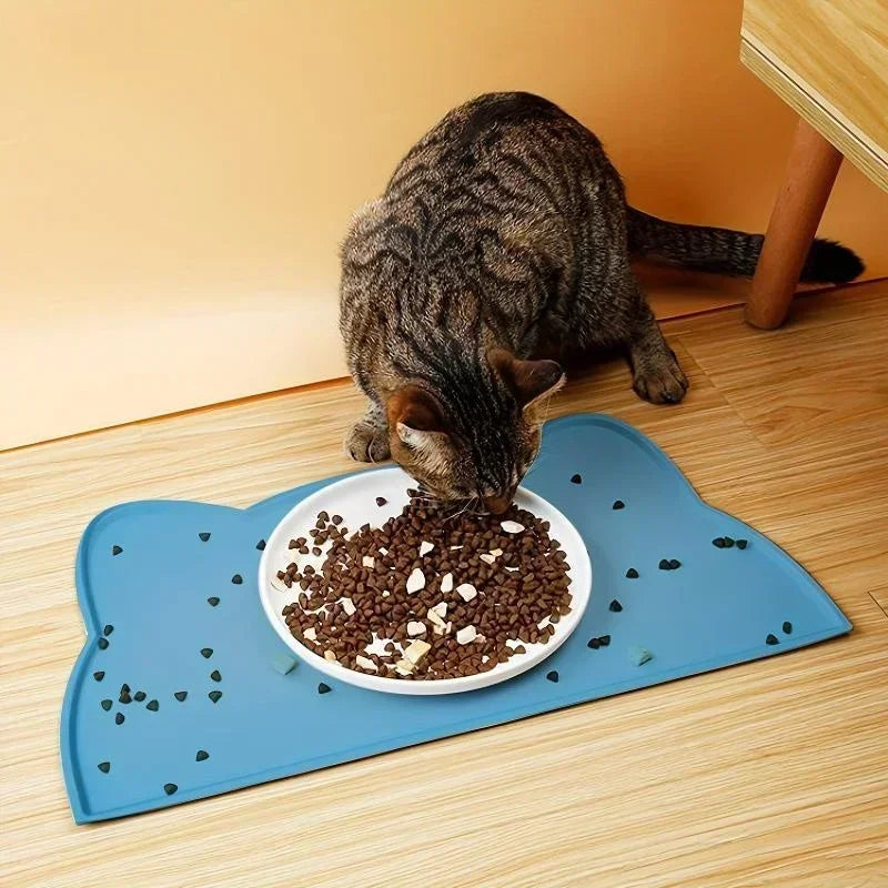 tapis alimentation animaux compagnie silicone antidérapant imperméable lavable moderne tête chat motifs