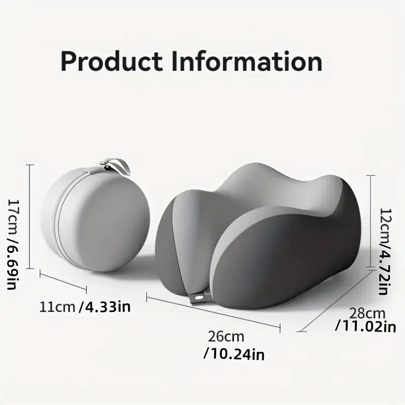 coussin voyage ergonomique mousse mémoire forme gris clips boîte rangement instructions utilisation confortable moderne