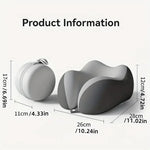 coussin voyage ergonomique mousse mémoire forme gris clips boîte rangement instructions utilisation confortable moderne