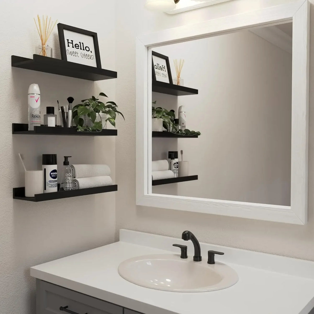 étagère murale aluminium laquée noir simple moderne sans perçage salle bain chambre toilette