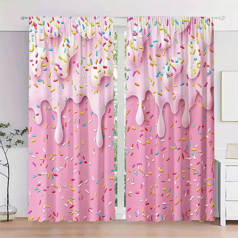 rideau rose clair glaçage donuts colorées opaques moderne deux pièces polyester