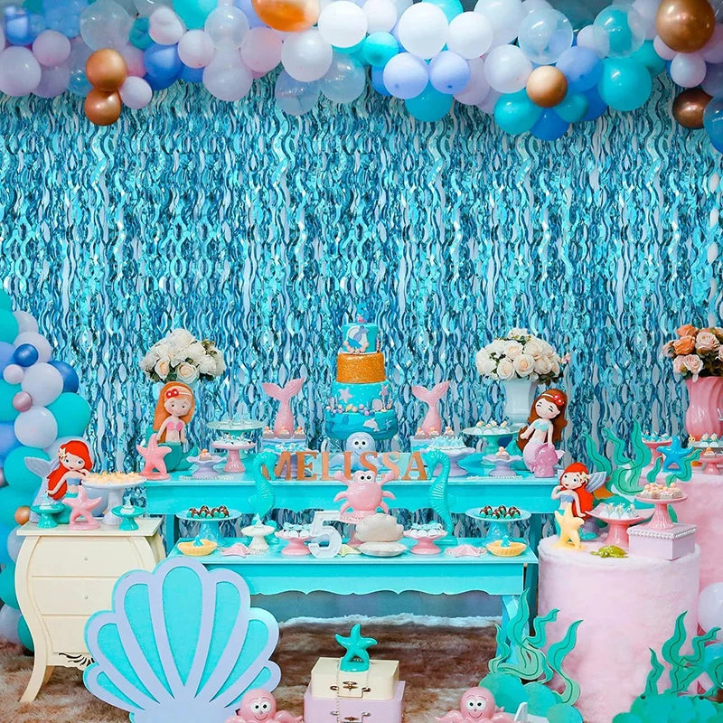 rideau décoratif bleu rayures ondulées adhésif mariage anniversaire révélation sexe fête enfants