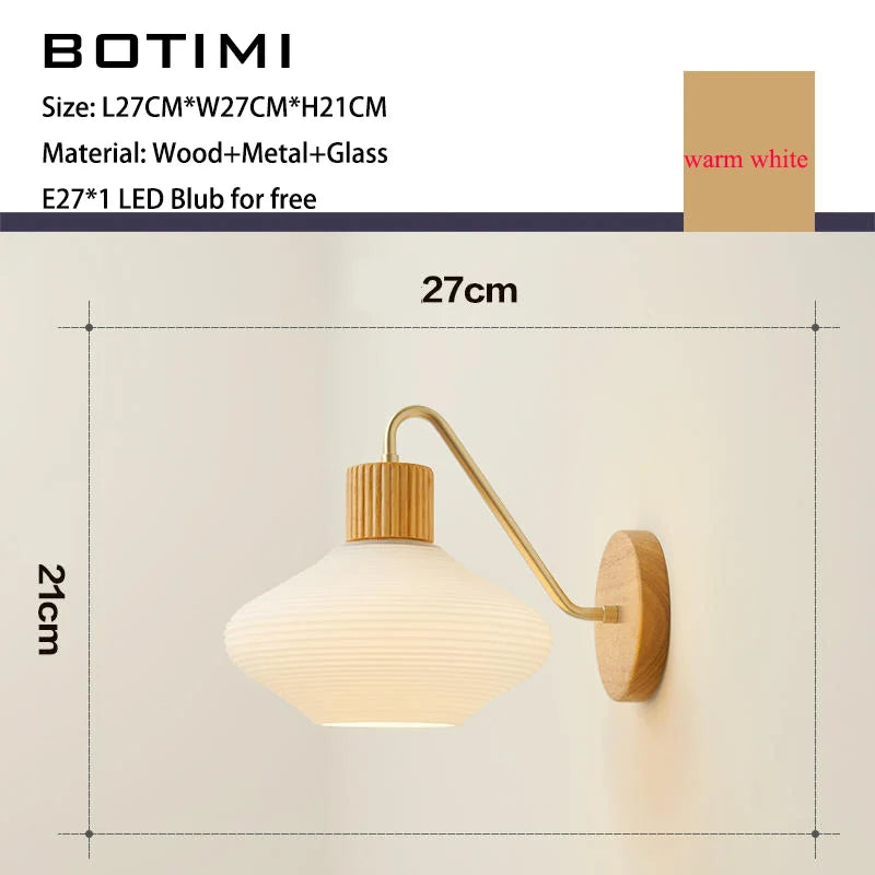 lampe murale moderne bois blanc rayures horizontales abat jour verre douille led ampoule e27