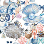 stickers marine coquillages poissons coraux bleu blanc rose illustration numérique adhésif portable téléphone papeterie
