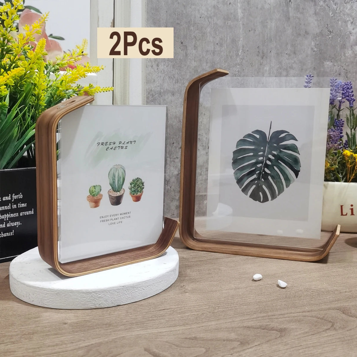 cadre photo moderne feuille tropicale transparent bois naturel 10x15cm 15x20cm adhésif minimaliste