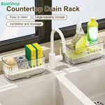 rangement évier transparent moderne éponge savon nettoyage étagère drainante minimaliste