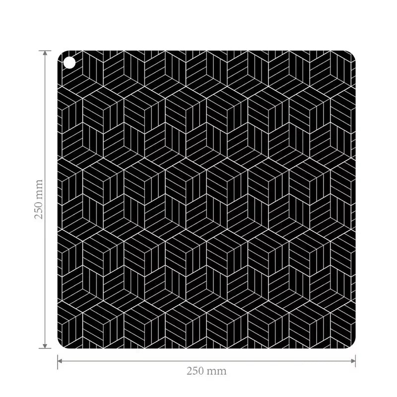tapis protection silicone induction moderne noir blanc motif cubes adhésif cuisine