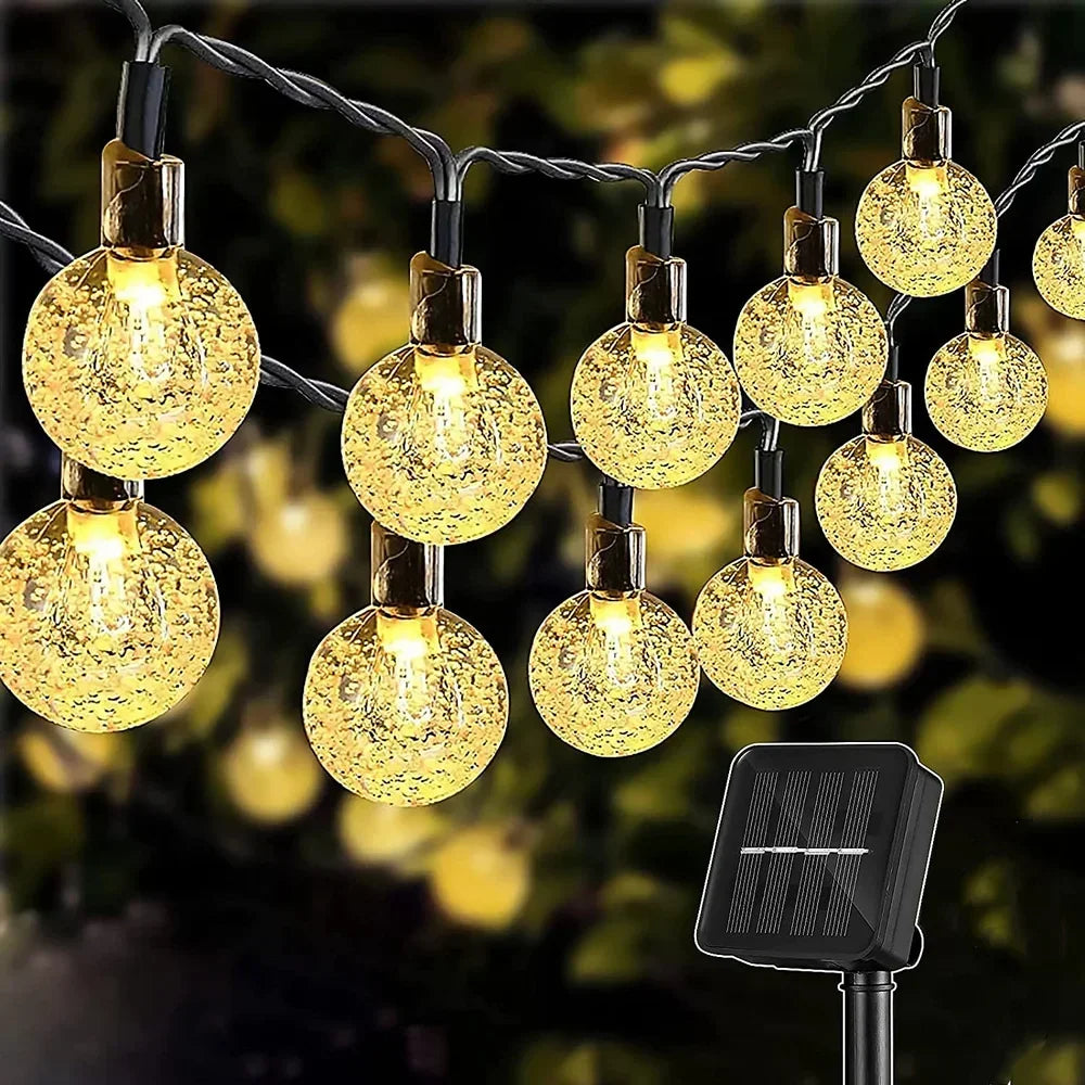 guirlande lumineuse solaire cristal blanc doré décor jardin extérieur fête noël led