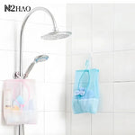 sacs suspendus toile maille blanc rose bleu crochet translucides cosmétiques toilette
