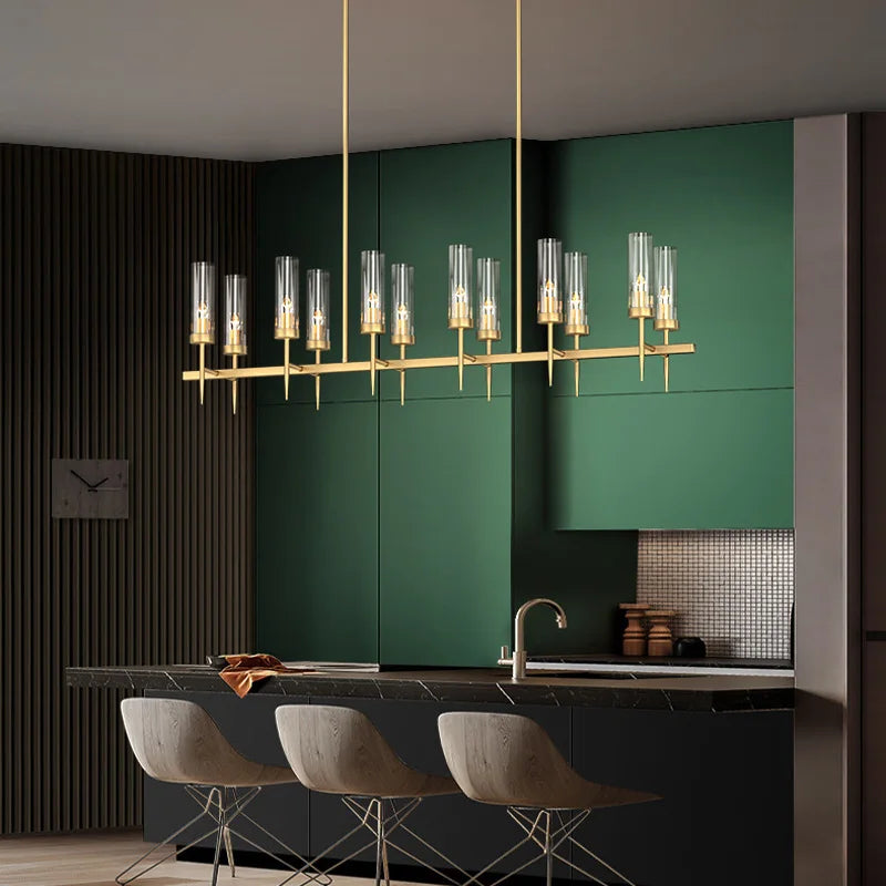 suspension lumineuse or transparent moderne élégante tubulaire strié 100cm 120cm 80cm lumière chaude froid