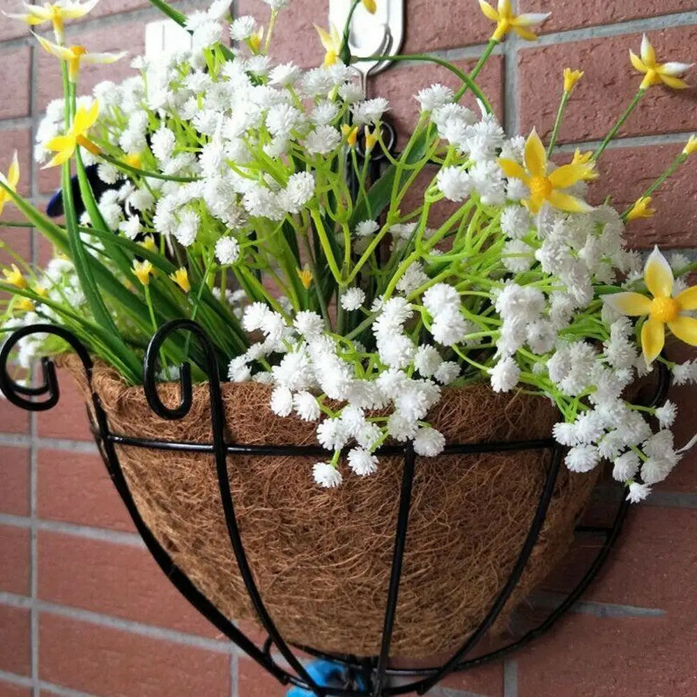 paniers suspendus plantes noir marron clair fleurs artificielles succulentes crochet métal filaire rustic champetre