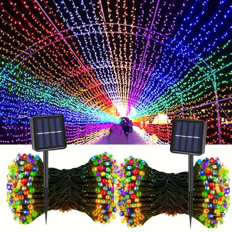guirlande lumineuse solaire 100 led multicolore modes éclairage moderne extérieur