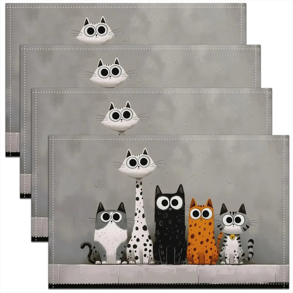 serviettes table chatons colorés lin respectueux environnement gris clair beige illustrations kawaii
