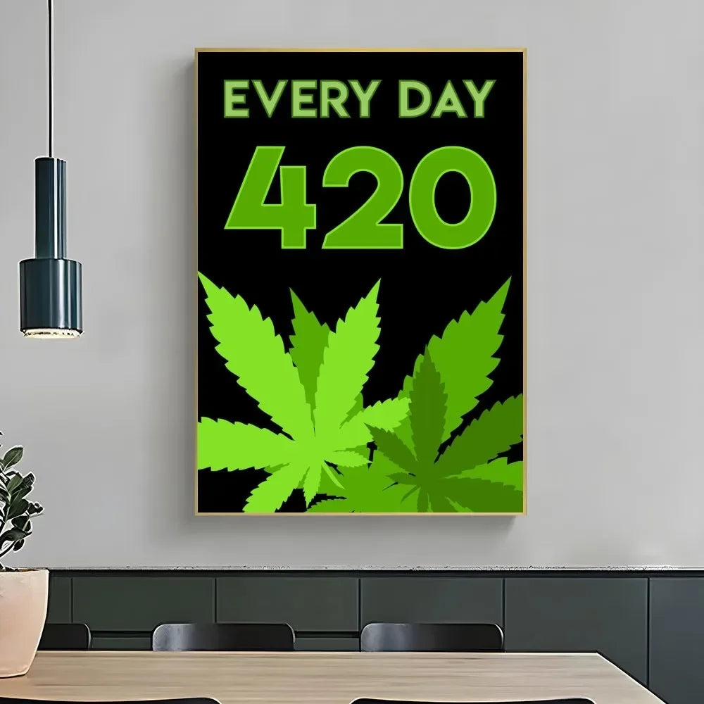 affiche graphique pop art crânes cannabis lettrage noir vert opaque sans cadre
