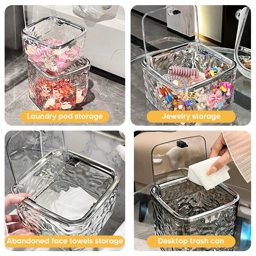 boîte rangement transparente moderne pliable respectueuse environnement serviettes produits nettoyage hygiénique poignéeversible