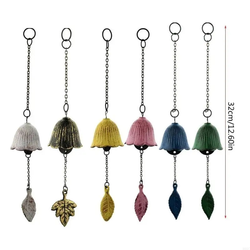 cloches decoratives feuilles relief vert jaune bleu rose vintage anneau metallique porte decorationextérieur
