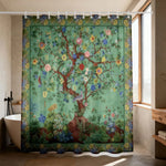 rideau douche arbor floral oiseaux couleurs vives opaques anneaux salle bain