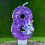 bougies anniversaire forme chiffre licorne pailletées violet blanches décoratives enfants