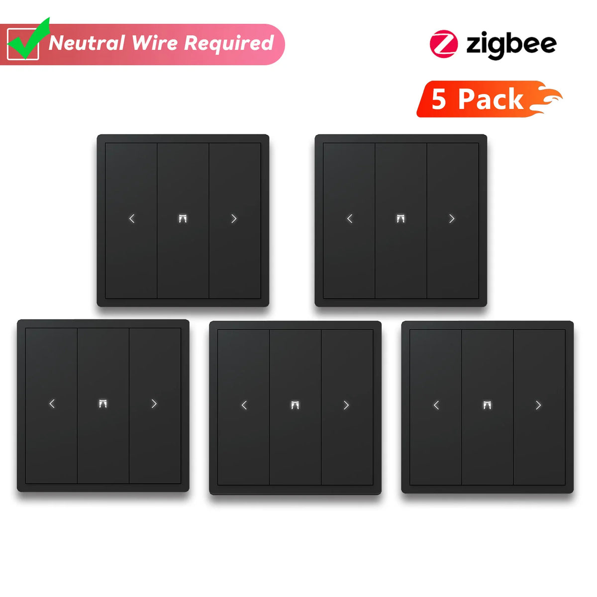 interrupteur intelligent noir moderne sans fil zigbee certification ccc fcc