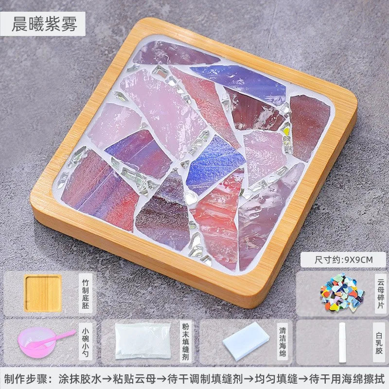 coasters mosaïque multicolores créatifs artisanal diy bambou transparents opaques