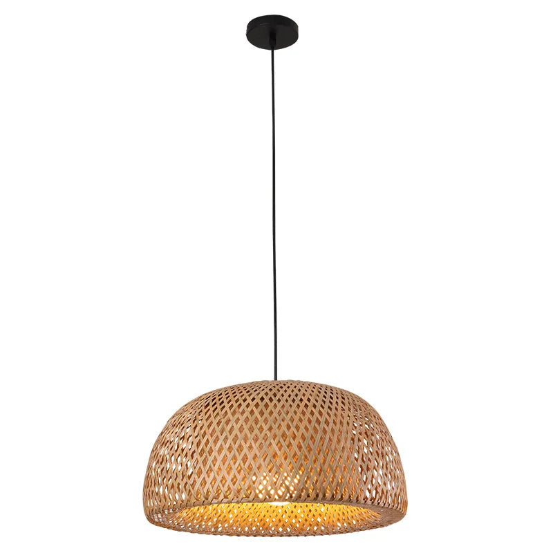 suspension lumineuse tissage bambou naturel moderne rustique 26cm opacité câble noir