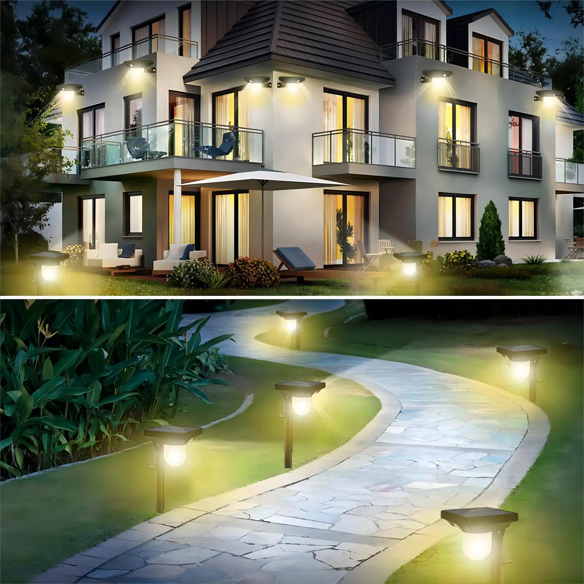 projecteurs solaires autonomes détecteur mouvement ip65 led noir blanc contemporains jardin extérieur