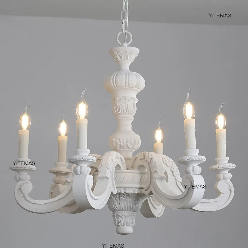 lustre bois sculpté classique rustique blanc orné chambre salon vintage élégant interrupteur bouton