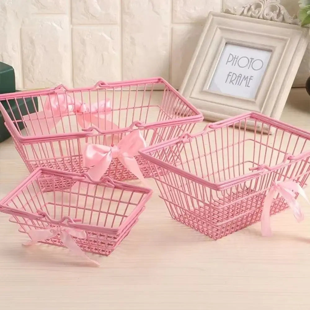 paniers rangement métal quadrillé rose kawaii mini chariot organisation