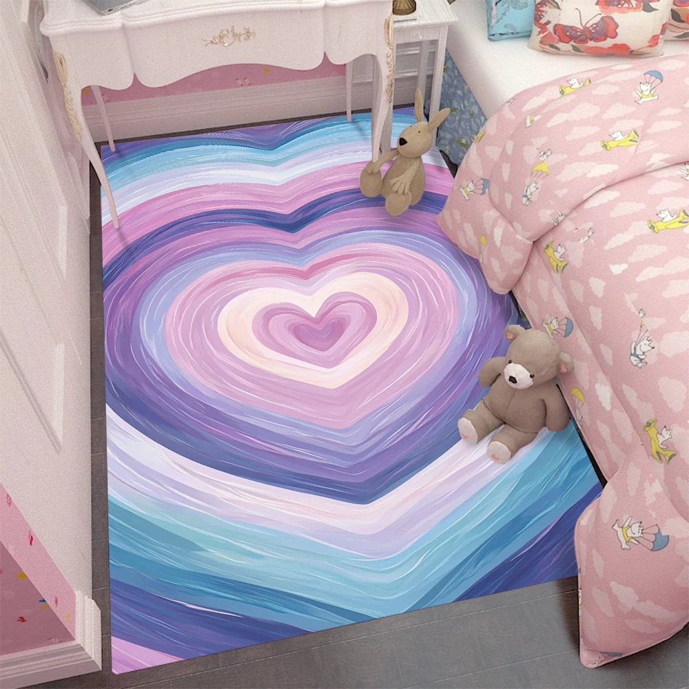 tapis moderne rose violet coeurs abstraits polypropylène polyester salon chambre décoration extérieure machine lavable