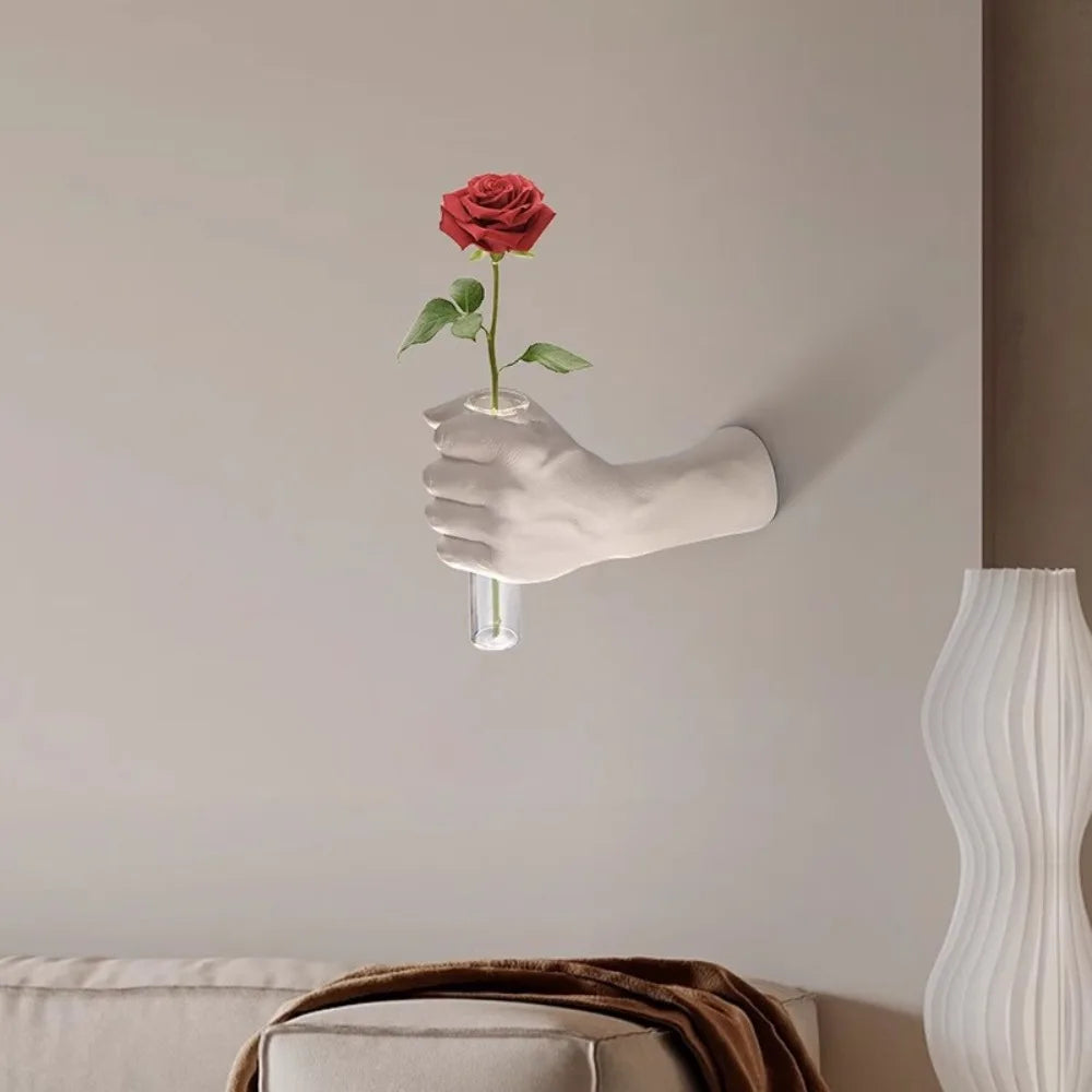 vase mural main blanc vase transparent minimaliste fixations murales deco moderne