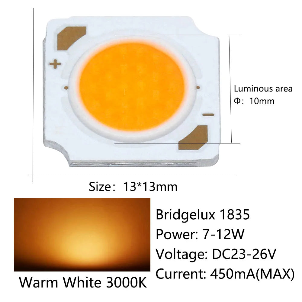 ampoule led blanc froide neutre chaude 6000k 4000k 3000k bridgelux 1835 chip modernes 13x13mm